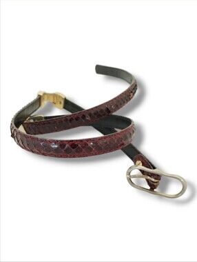 Tano Burgundy Genuine Snakeskin Skinny Belt Made in Spain Vintage Small